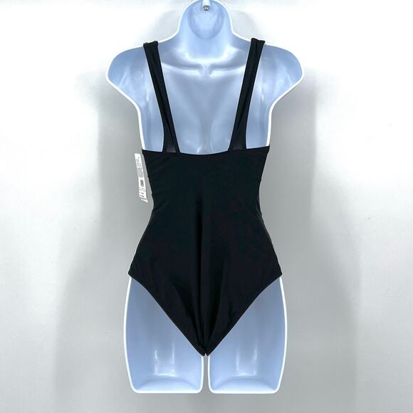 PROFILE BY GOTTEX Lets Twist One Piece Swimsuit Women 16 Black Gray V Neck Tank - Picture 2 of 16